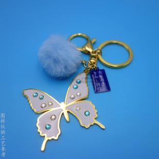 创意金属制品蝴蝶钥匙扣 精美镶钻包包挂扣 时尚汽车钥匙链挂件